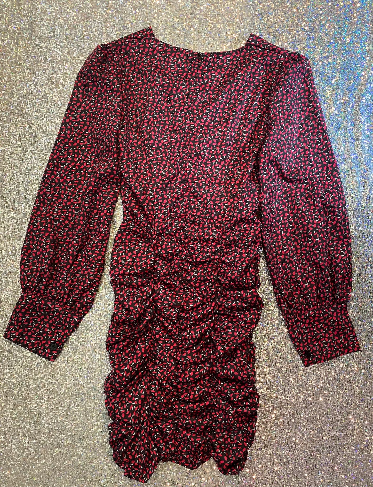 Vintage inspired long sleeve pink and black dress