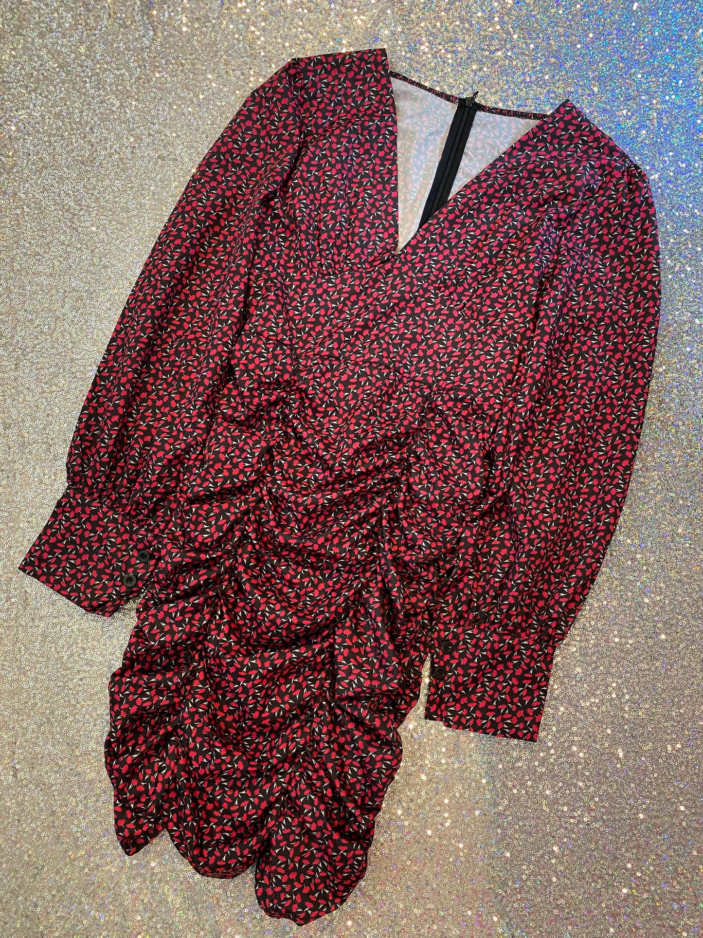 Vintage inspired long sleeve pink and black dress