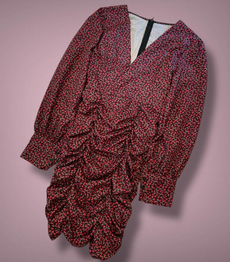 Vintage inspired long sleeve pink and black dress