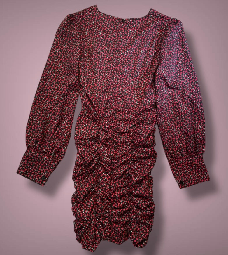 Vintage inspired long sleeve pink and black dress