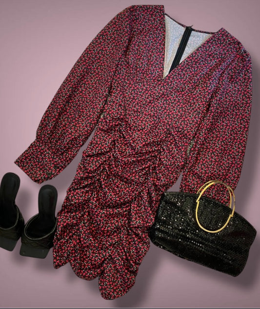 Vintage inspired long sleeve pink and black dress