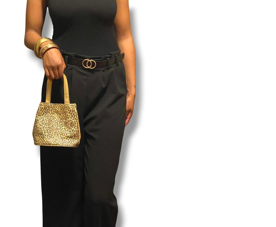 Gold and leopard handbag