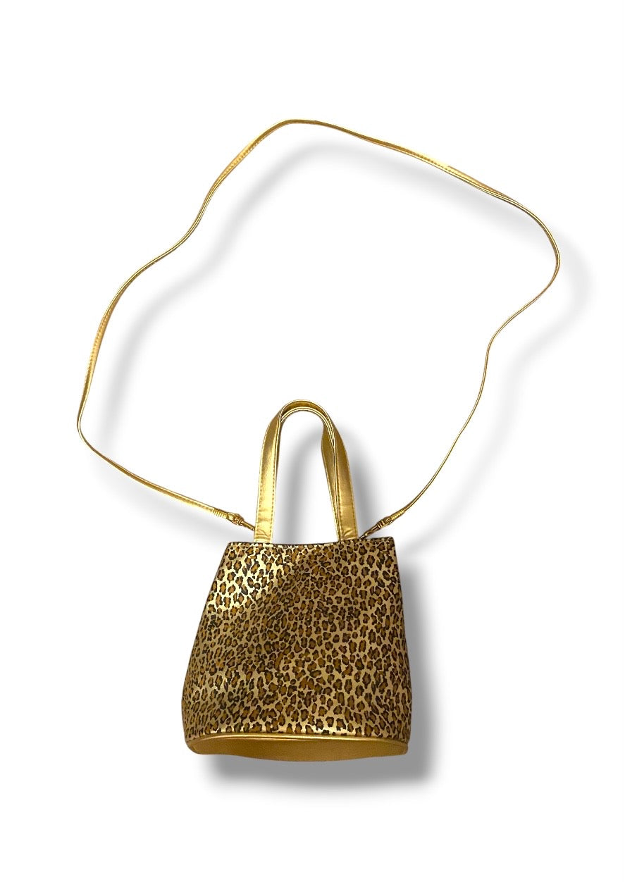 Gold and leopard handbag